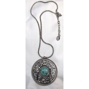 Silver Tone And Turquoise Reversible Necklace Preowned Good Condition Unmarked